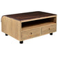 36 Inch Modern Mango Wood Coffee Table Drip Design Walnut Brown Surface Oak White Frame By The Urban Port UPT-272892