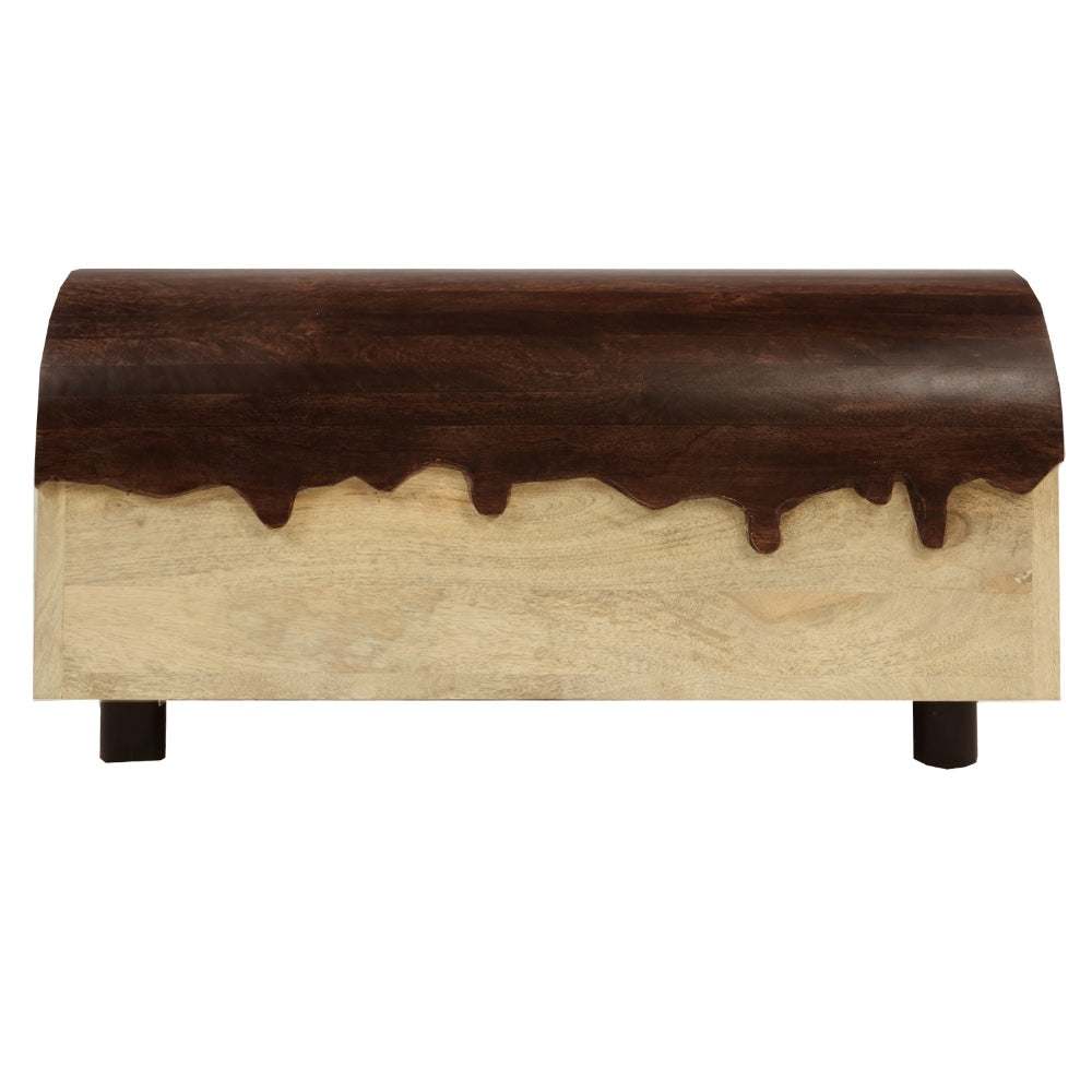 36 Inch Modern Mango Wood Coffee Table Drip Design Walnut Brown Surface Oak White Frame By The Urban Port UPT-272892