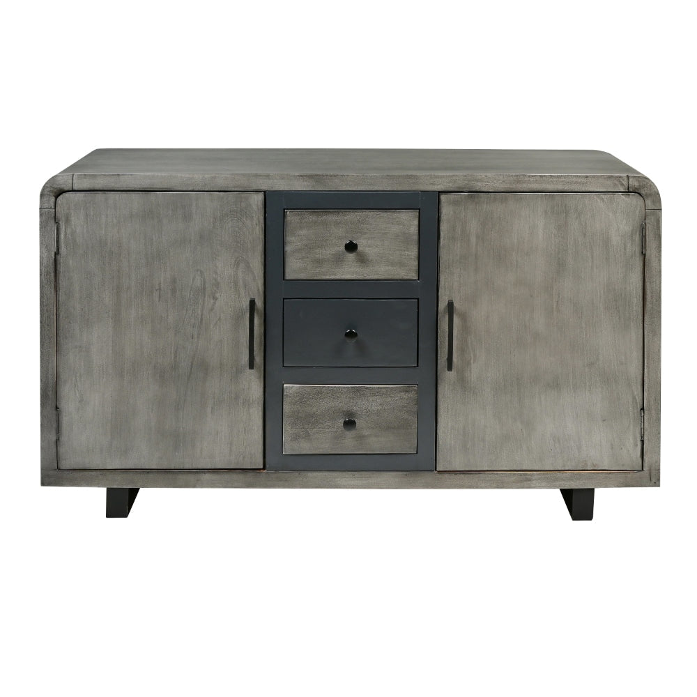 55 Inch Industrial Style Sideboard Console with 2 Cabinets Iron Handles Matte Gray Mango Wood The Urban Port UPT-272895