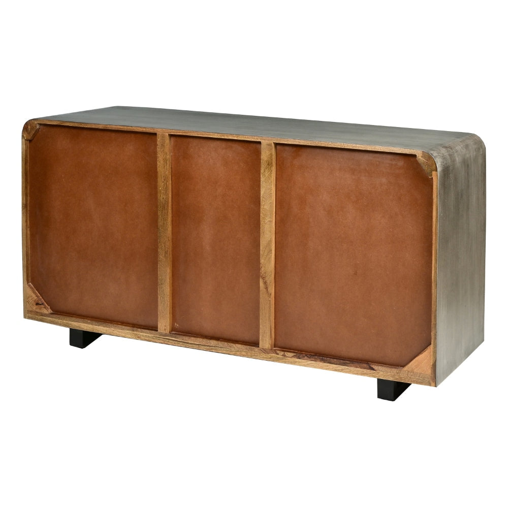 55 Inch Industrial Style Sideboard Console with 2 Cabinets Iron Handles Matte Gray Mango Wood The Urban Port UPT-272895