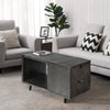 30 Inch Handcrafted Coffee Table with Hinged Lift Top Storage Open Shelf and Metal Legs Charcoal Gray By The Urban Port UPT-272896