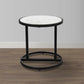 Beri 18 Inch Side End Table, Round White Natural Marble Top, Classic Slim Black Iron Frame - The Urban Port