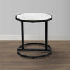 Beri 18 Inch Side End Table, Round White Natural Marble Top, Classic Slim Black Iron Frame - The Urban Port