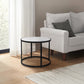 23 Inch Side End Table, Modern Round White Natural Marble Top, Classic Black Iron Frame The Urban Port