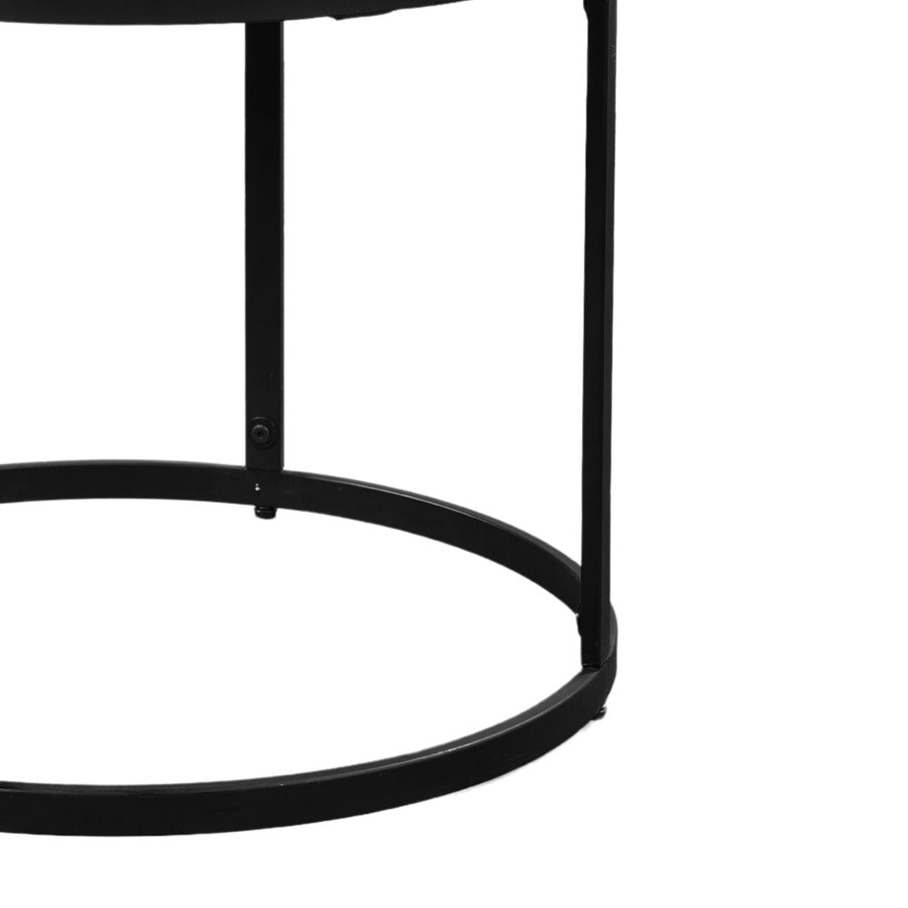 23 Inch Side End Table Modern Round White Natural Marble Top Classic Black Iron Frame The Urban Port UPT-273475