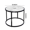 23 Inch Side End Table Modern Round White Natural Marble Top Classic Black Iron Frame The Urban Port UPT-273475