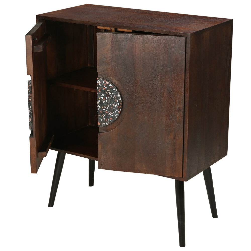 37 Inch 2 Door Mango Wood Sideboard Cabinet Terrazzo Stone Sandblasted Red Oak Finish Black Legs By The Urban Port UPT-274765