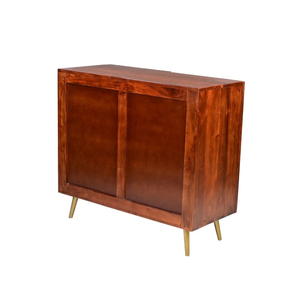 36 Inch Modern 2 Door Wooden Sideboard Buffet Cabinet with Metal Handles Splayed Legs Gold Oak Brown By The Urban Port UPT-274767