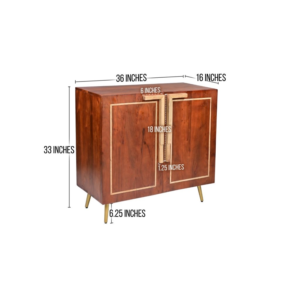 36 Inch Modern 2 Door Wooden Sideboard Buffet Cabinet with Metal Handles Splayed Legs Gold Oak Brown By The Urban Port UPT-274767