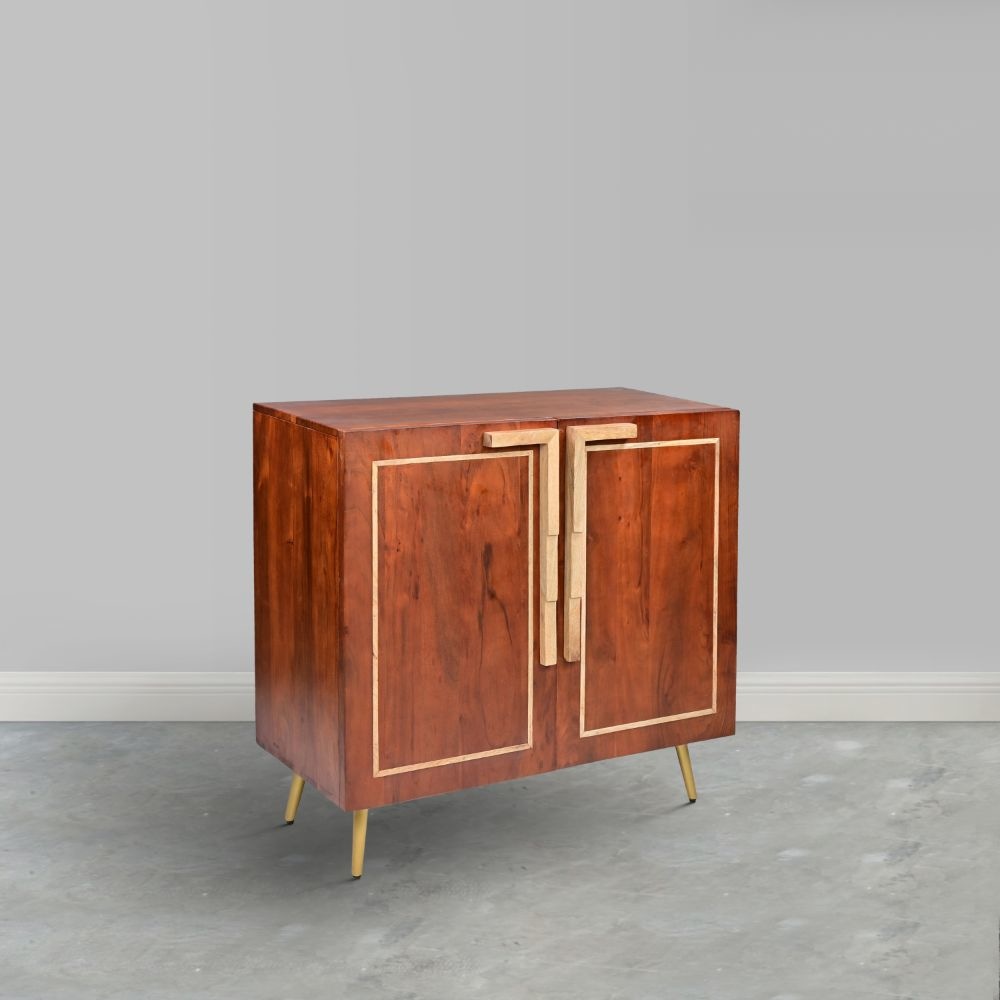 36 Inch Modern 2 Door Wooden Sideboard Buffet Cabinet with Metal Handles Splayed Legs Gold Oak Brown By The Urban Port UPT-274767