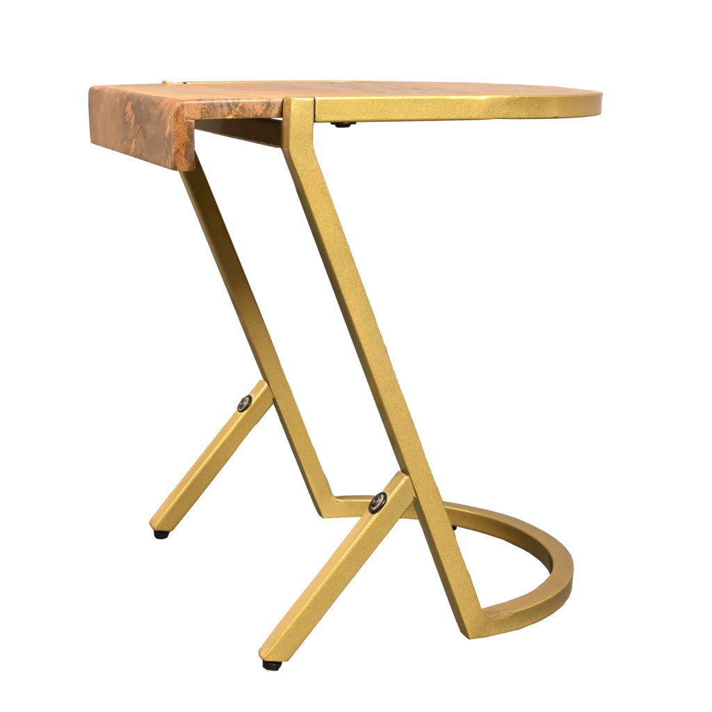 17 Inch Side End C Table Natural Mango Wood Top with Drop Edge Iron Gold Angled Frame The Urban Port UPT-276369