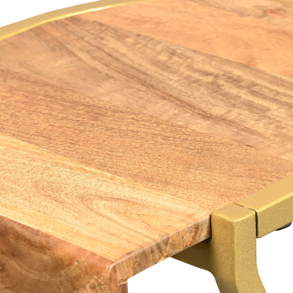 17 Inch Side End C Table Natural Mango Wood Top with Drop Edge Iron Gold Angled Frame The Urban Port UPT-276369