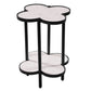 Side End Table White Genuine Marble Clover Shape Top and Bottom Shelf Black Iron Frame UPT-276372 UPT-276372