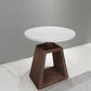 Port Blair Side End Table Round White Genuine Marble Top with Handcrafted Mango Wood 16.5 Inch UPT-276373