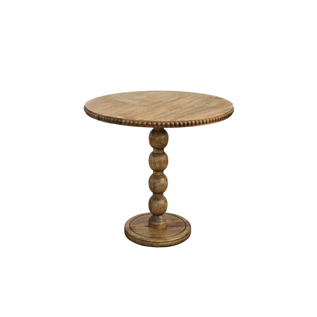 21 Inch Side End Table Round Top Stacked Ball Post Natural Brown Mango Wood - The Urban Port UPT-277205