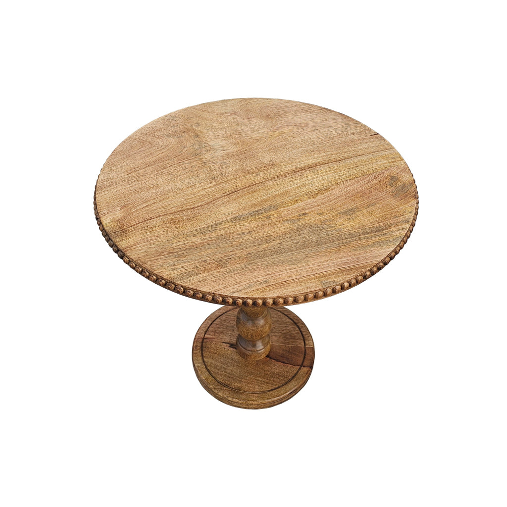 21 Inch Side End Table Round Top Stacked Ball Post Natural Brown Mango Wood - The Urban Port UPT-277205