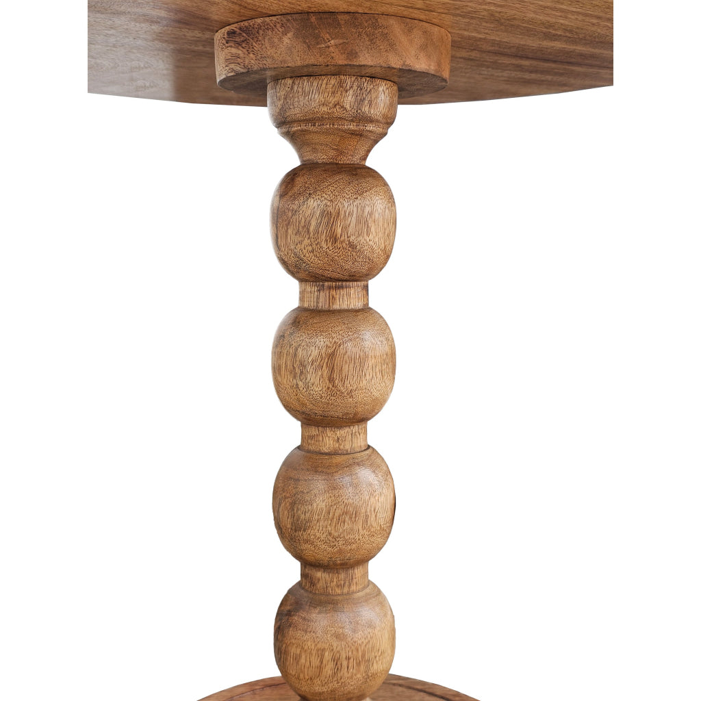 21 Inch Side End Table Round Top Stacked Ball Post Natural Brown Mango Wood - The Urban Port UPT-277205