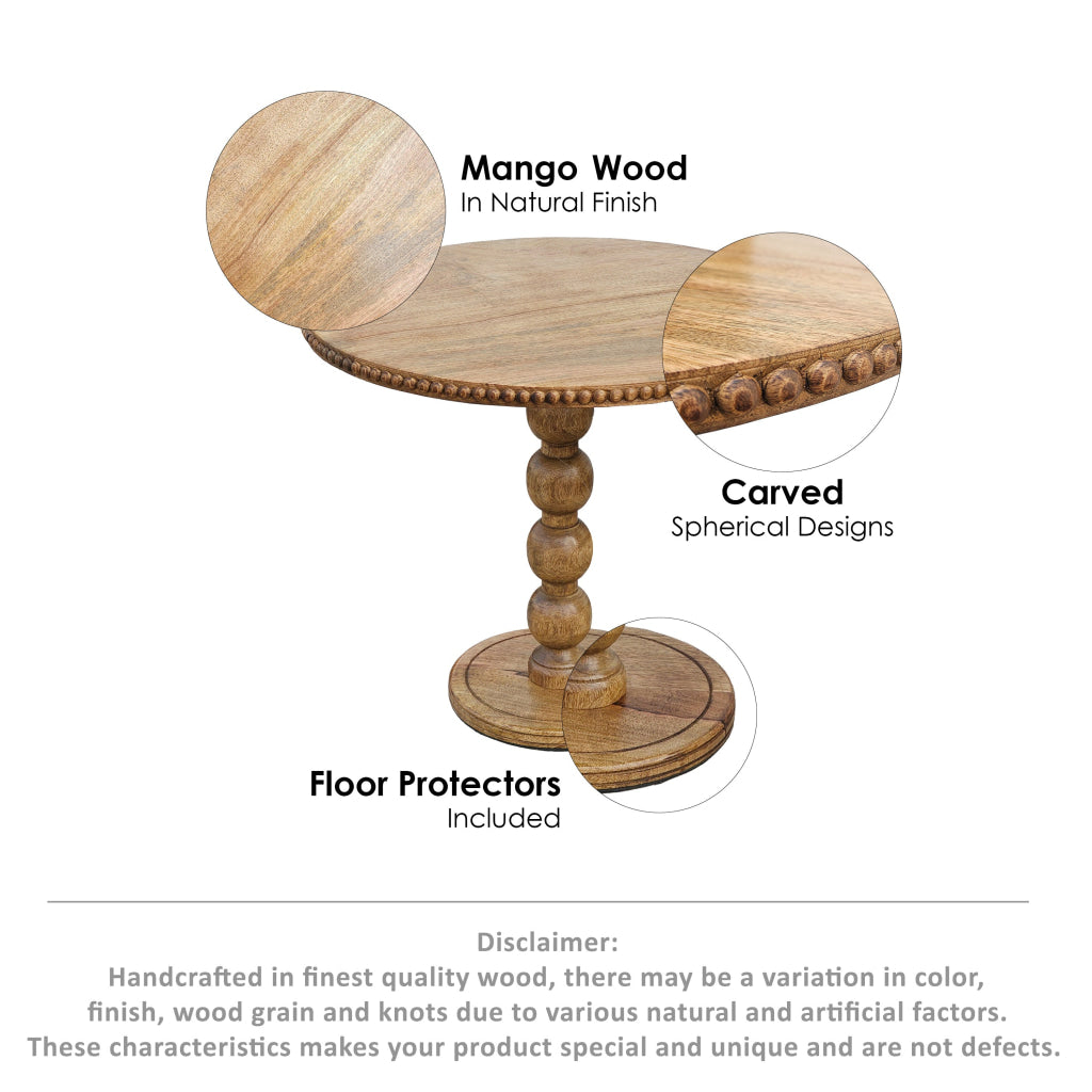 21 Inch Side End Table Round Top Stacked Ball Post Natural Brown Mango Wood - The Urban Port UPT-277205