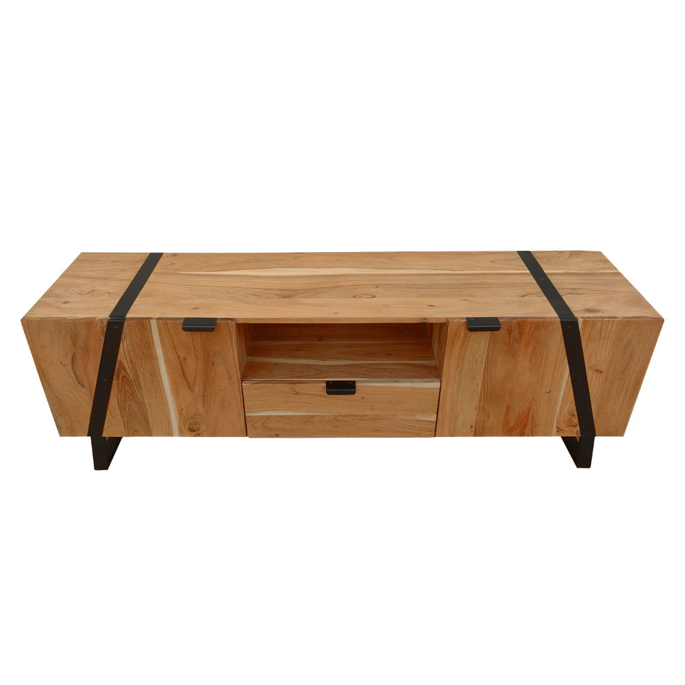 Aza 59 Inch Handcrafted TV Console with Drawer Natural Brown Acacia Wood Cabinet - The Urban Port UPT-277208