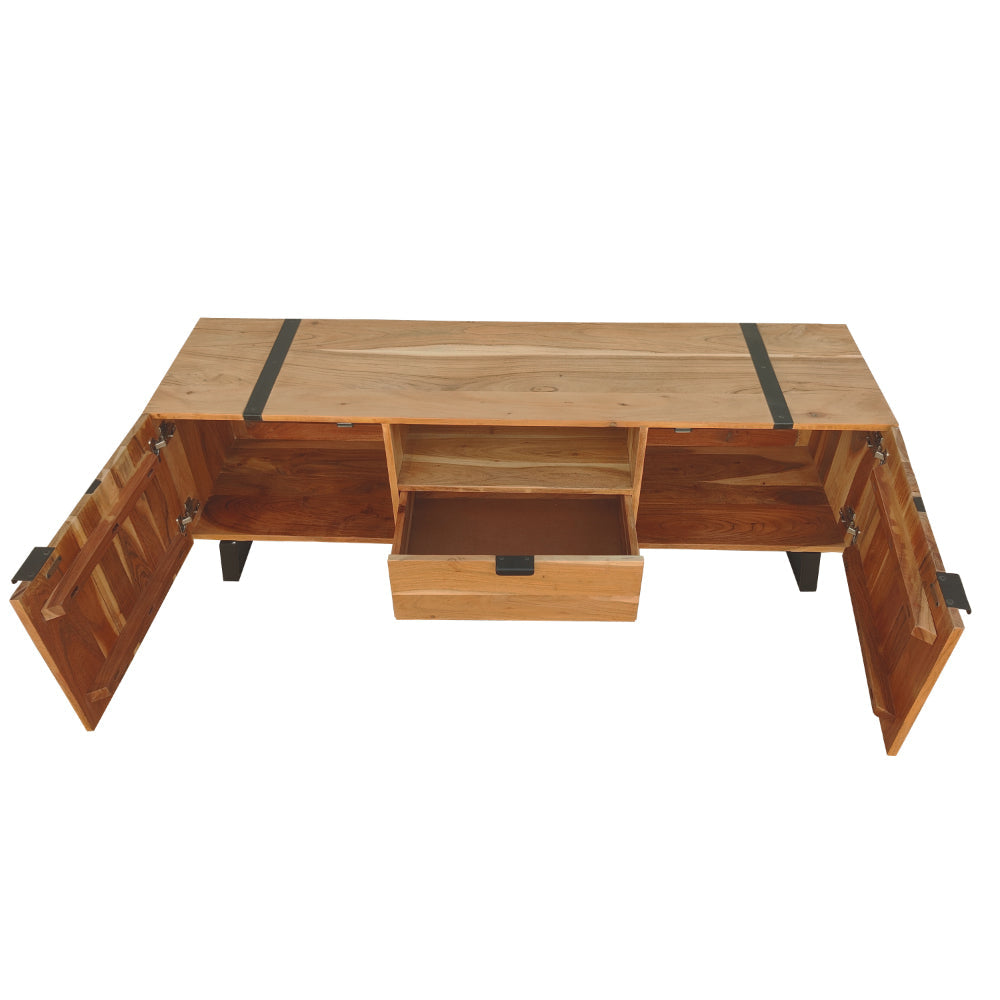 Aza 59 Inch Handcrafted TV Console with Drawer Natural Brown Acacia Wood Cabinet - The Urban Port UPT-277208