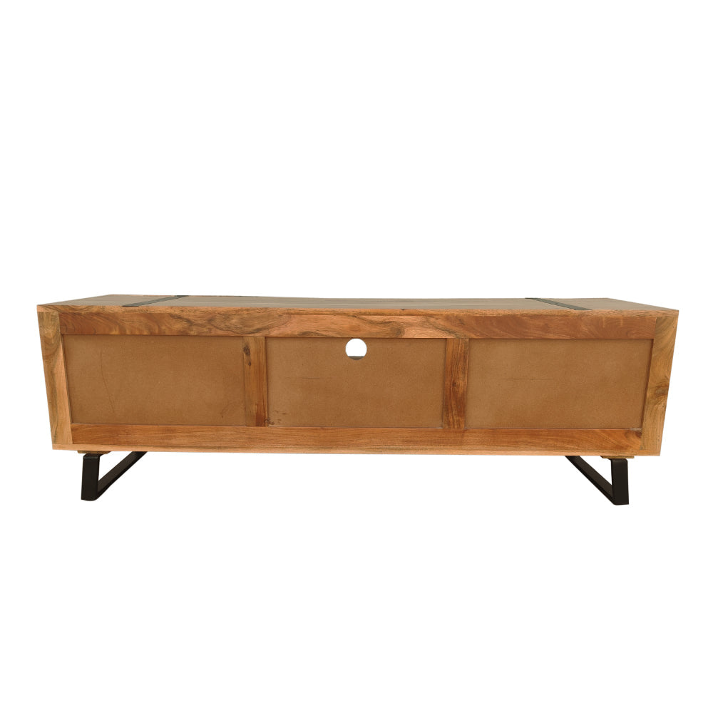 Aza 59 Inch Handcrafted TV Console with Drawer Natural Brown Acacia Wood Cabinet - The Urban Port UPT-277208