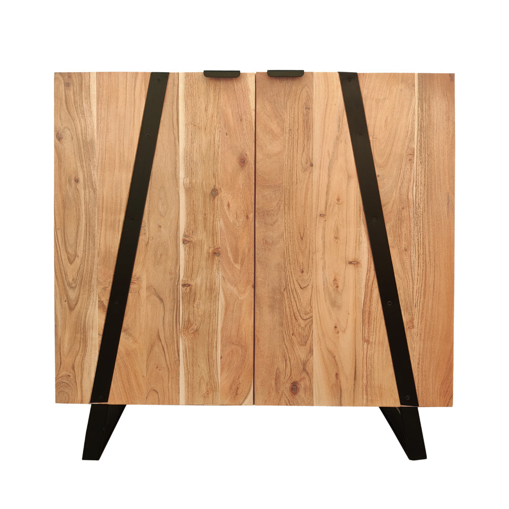 Aza Handcrafted 35 Inch Cabinet Natural Brown Acacia Wood with Angled Black Iron Legs - The Urban Port UPT-277209