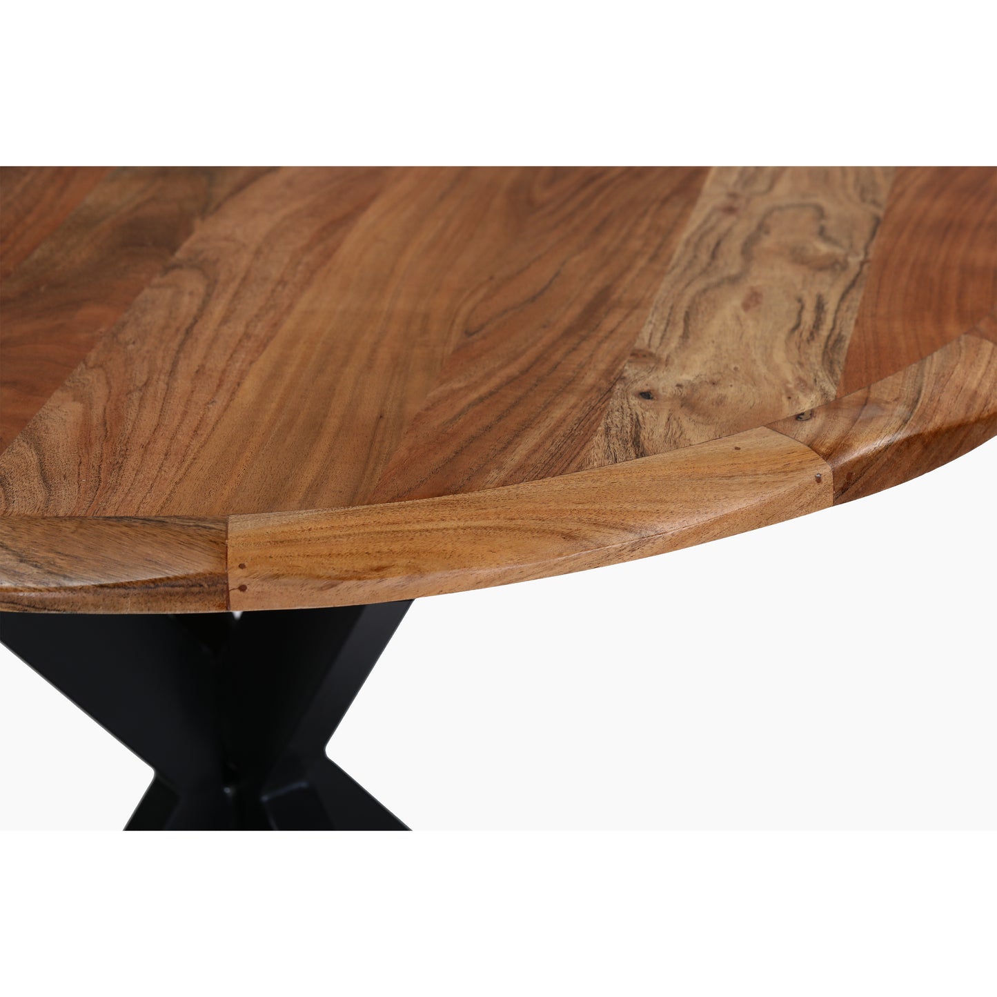 Kuri 41 Inch Handcrafted Live Edge Round Dining Table with a Natural Brown Acacia Wood Top and Black Iron Legs By The Urban Port UPT-282967