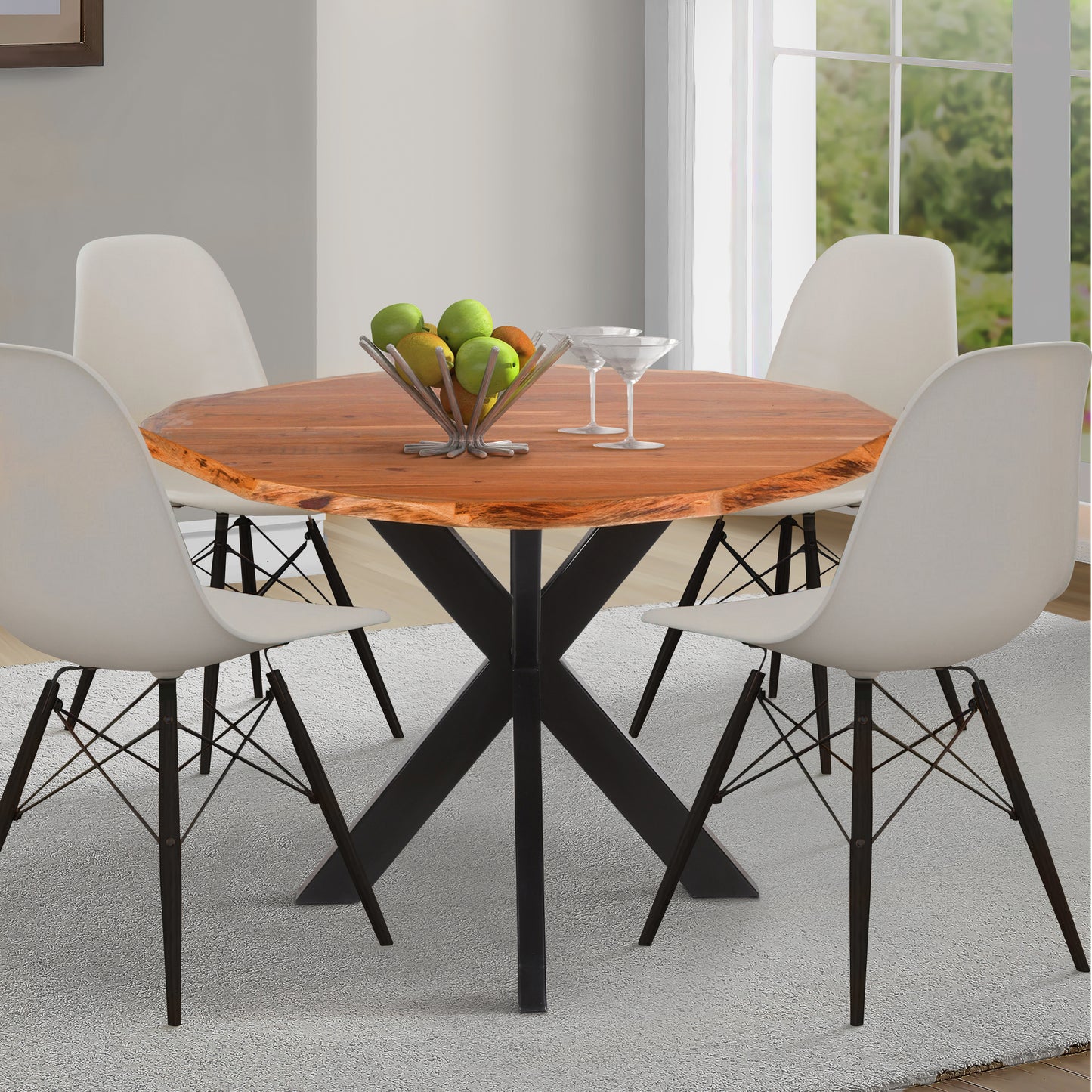 Kuri 41 Inch Handcrafted Live Edge Round Dining Table with a Natural Brown Acacia Wood Top and Black Iron Legs By The Urban Port UPT-282967