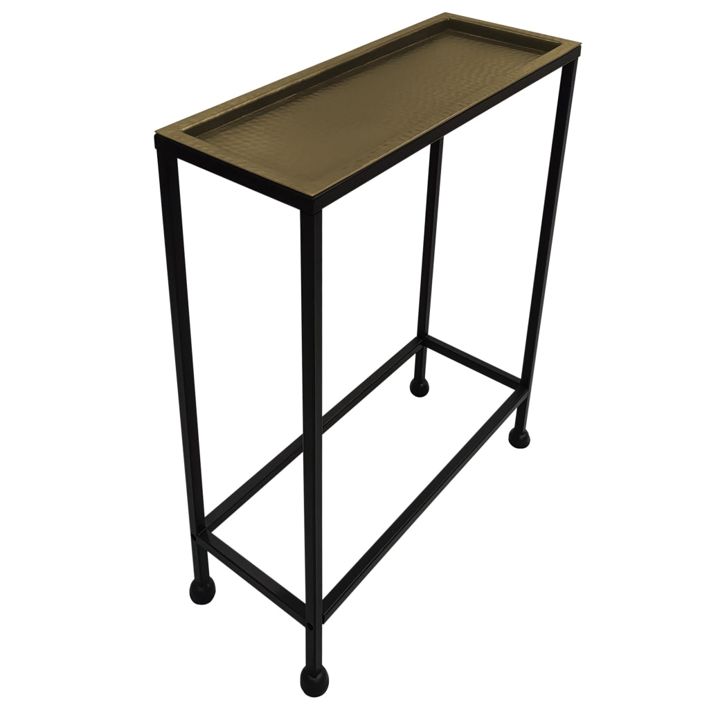 Aurelia 20 Inch Artisanal Side End Table Hammered Tray Top Antique Bronze Industrial Black Iron Frame by The Urban Port