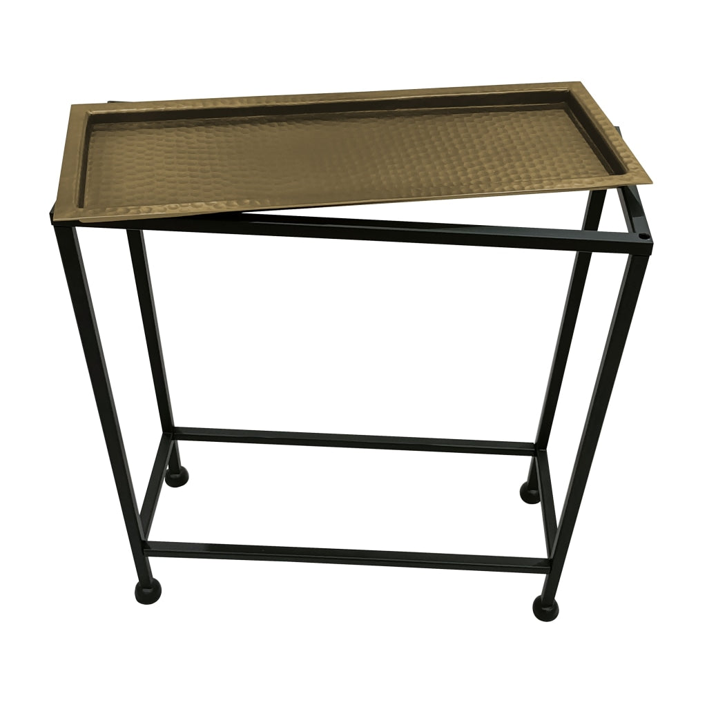 Aurelia 20 Inch Artisanal Side End Table Hammered Tray Top Antique Bronze Industrial Black Iron Frame by The Urban Port