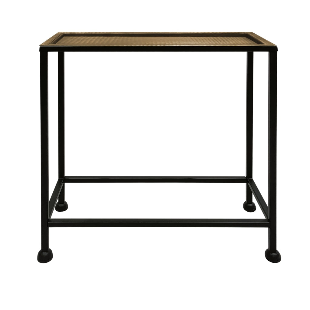 Aurelia 20 Inch Artisanal Side End Table Hammered Tray Top Antique Bronze Industrial Black Iron Frame by The Urban Port