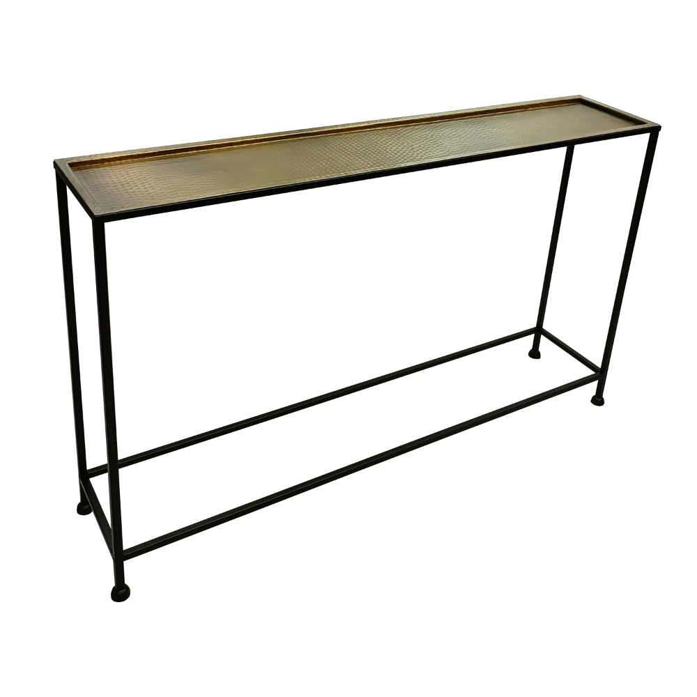 Aurelia 48 Inch Console Sofa Table Artisanal Hammered Antique Bronze Tray Top Industrial Black Iron Frame By The Urban Port UPT-286692