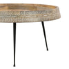 Gia 29 Inch Modern Handcrafted Round Coffee Table Natural Brown Wood Top with Carved Edge Black Iron Legs By The Urban Port UPT-293094