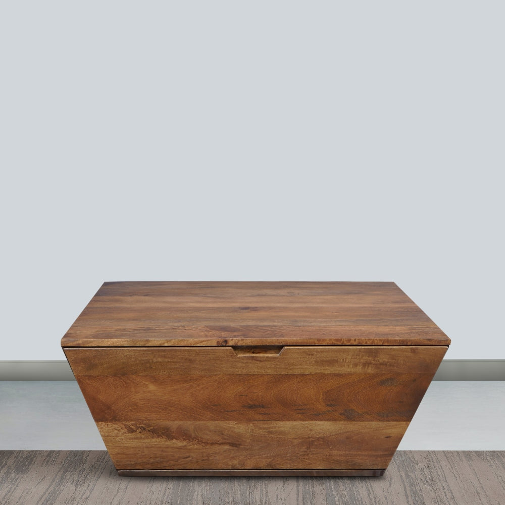 36 Inch Handcrafted Modern Farmhouse Coffee Table Geometric Angled Square 1 Drawer Walnut Mango Wood The Urban Port UPT-293095