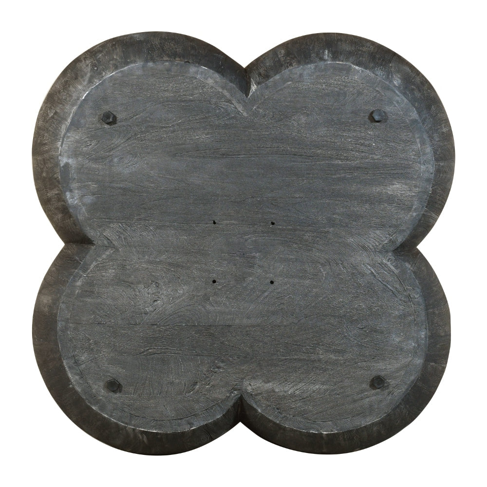 36 Inch Artisanal Classic Coffee Table Clover Leaf Drum Shaped Mango Wood Frame Gray By The Urban Port UPT-293346