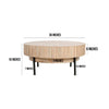 36 Inch Modern Handcrafted Round Coffee Table Oak White Wood Top with Grooved Edges Black Iron Legs By The Urban Port UPT-293347