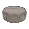 Alisha 36 Inch Coffee Table Handcrafted Drum Shape with Ribbed Edges Gray Mango Wood The Urban Port UPT-293349