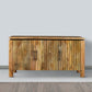 54 Inch Sideboard Console with 3 Grooved Cabinet Doors Iron Handles Natural Brown Mango Wood By The Urban Port UPT-293351