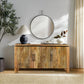 54 Inch Sideboard Console with 3 Grooved Cabinet Doors Iron Handles Natural Brown Mango Wood By The Urban Port UPT-293351