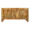 54 Inch Sideboard Console with 3 Grooved Cabinet Doors Iron Handles Natural Brown Mango Wood By The Urban Port UPT-293351