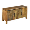 54 Inch Sideboard Console with 3 Grooved Cabinet Doors Iron Handles Natural Brown Mango Wood By The Urban Port UPT-293351