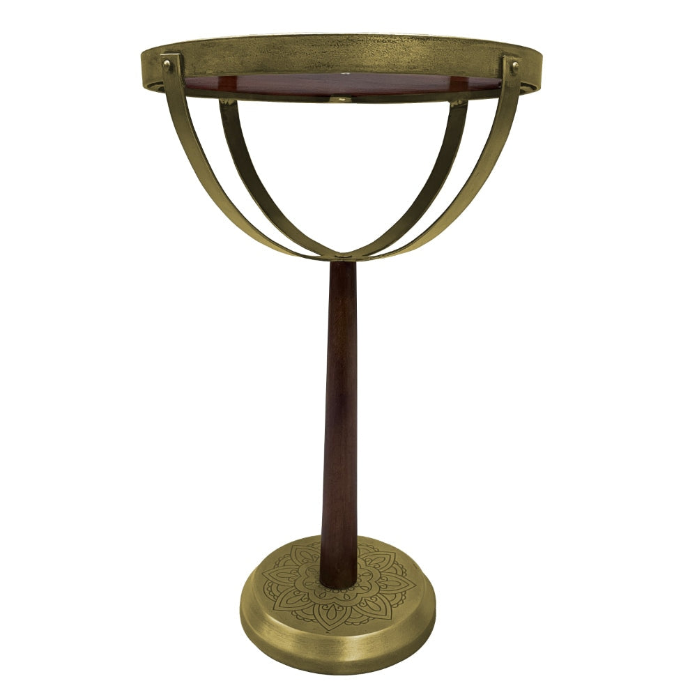 13 Inch Drink End Table Etched Design Martini Glass Shape Antique Brass and Brown by The Urban Port UPT-293501