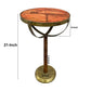 13 Inch Drink End Table Etched Design Martini Glass Shape Antique Brass and Brown by The Urban Port UPT-293501