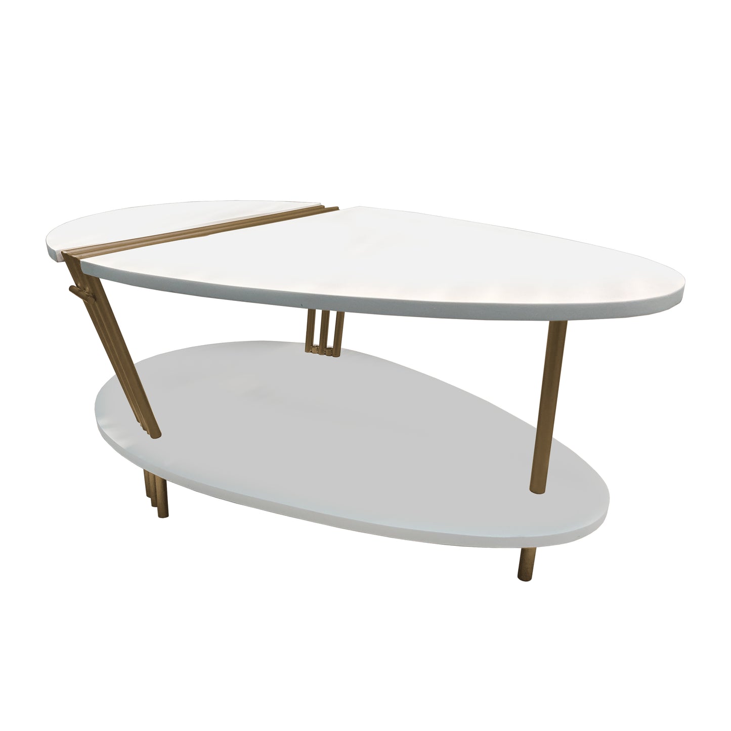 36 Inch Modern Coffee Table Oval Elliptical Shape White Mango Wood With Antique Brass The Urban Port UPT-293502