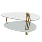 36 Inch Modern Coffee Table Oval Elliptical Shape White Mango Wood With Antique Brass The Urban Port UPT-293502