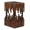 24 Inch Accent Side End Table Brown Acacia Wood Slatted Square Top Handcrafted Abstract Silhouette Black Iron The Urban Port UPT-294093