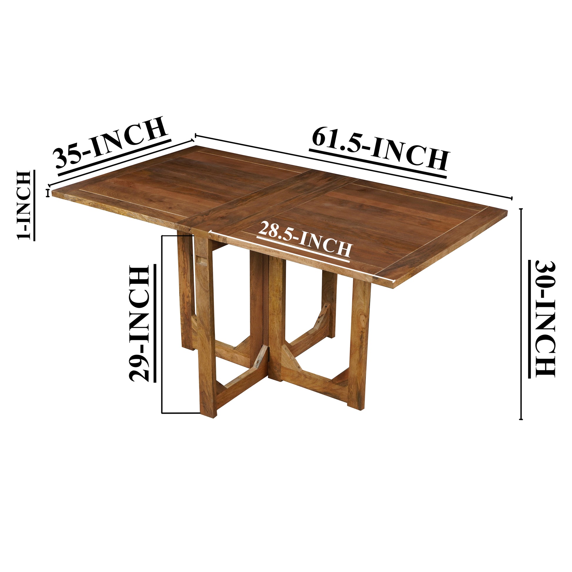 62 Inch Rectangular Dining Table Handcrafted Natural Mango Wood with Magnetic Catchers By The Urban Port UPT-294094