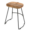 Tiva 24 Inch Handcrafted Backless Counter Height Stool Brown Mango Wood Saddle Seat Black Metal Base By The Urban Port UPT-294096