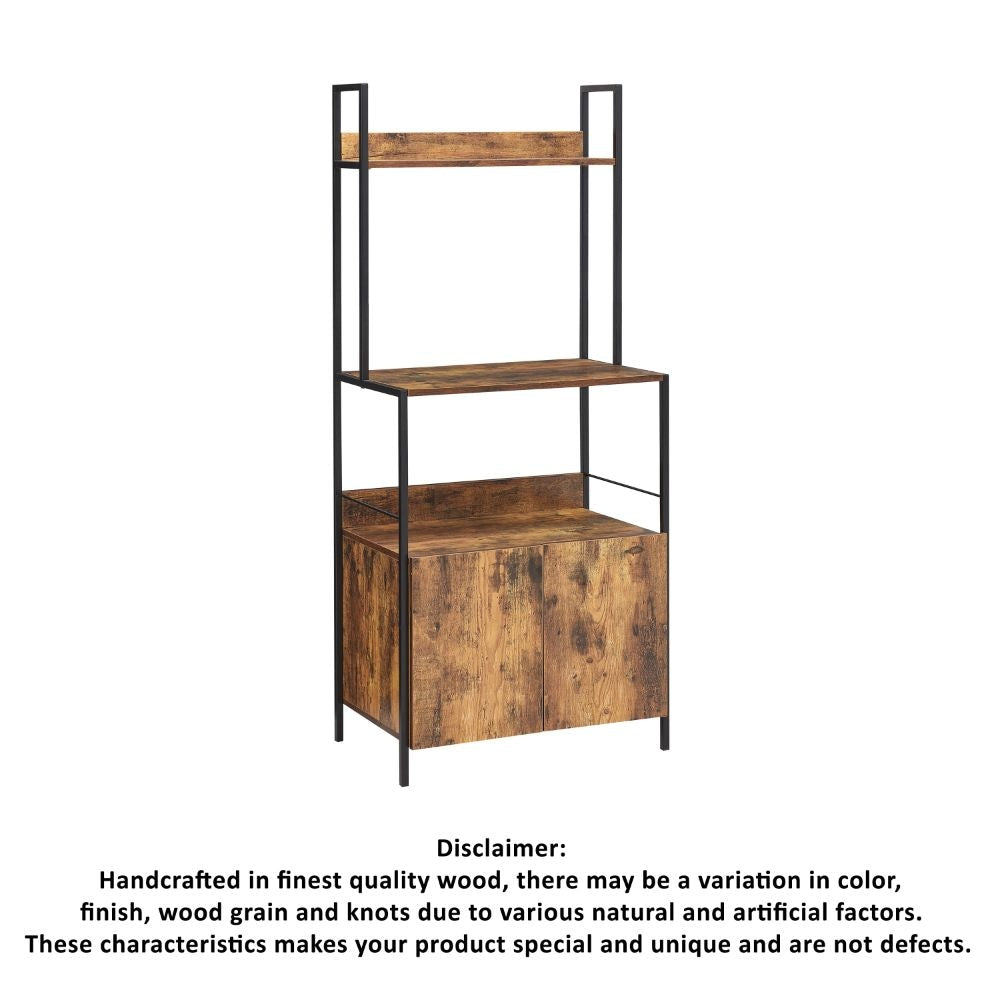 66 Inch Industrial Style 3 Tier Kitchen Baker Rack with Storage Cabinet Rustic Brown Black Metal Frame By The Urban Port UPT-294325