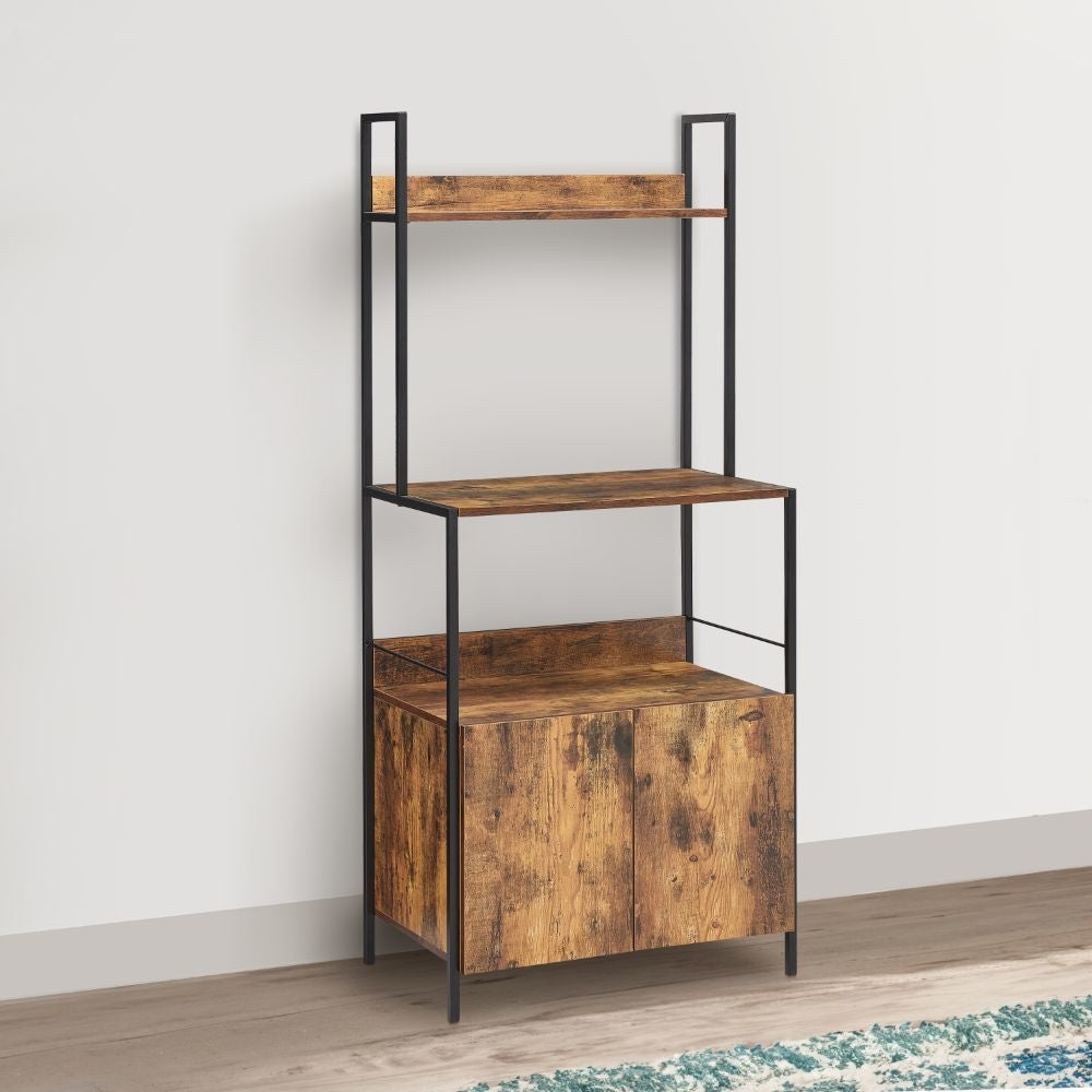 66 Inch Industrial Style 3 Tier Kitchen Baker Rack with Storage Cabinet Rustic Brown Black Metal Frame By The Urban Port UPT-294325